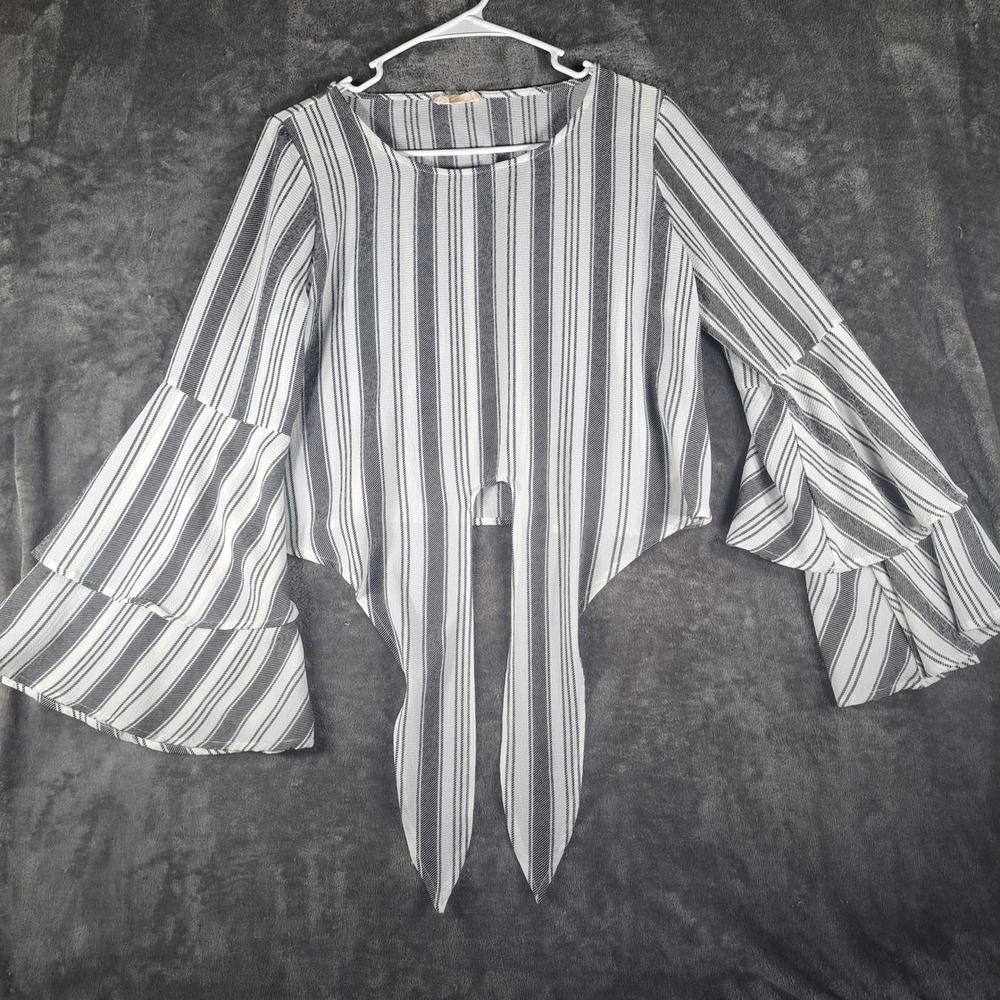 Altar'd State Striped Tie Front Bell Sleeve Crop Top‎ T72105-5 Small Boho Chic